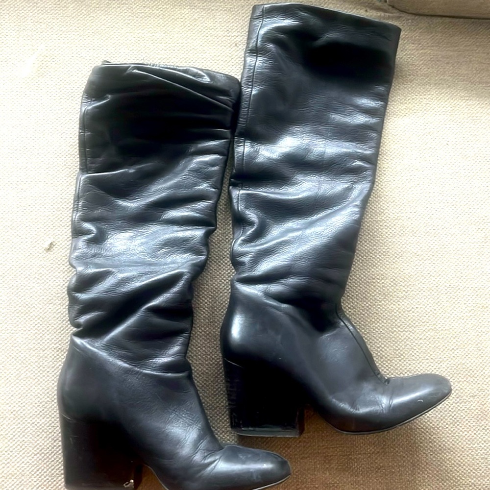 Black leather Italian knee high boots